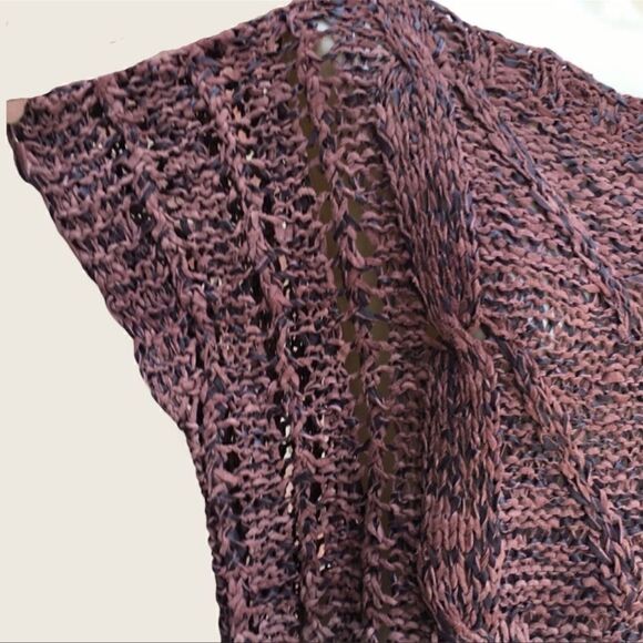 Vintage Boho Hand Knit Genuine Leather Cinch Hem Pullover Sleeveless Top - Picture 5 of 12